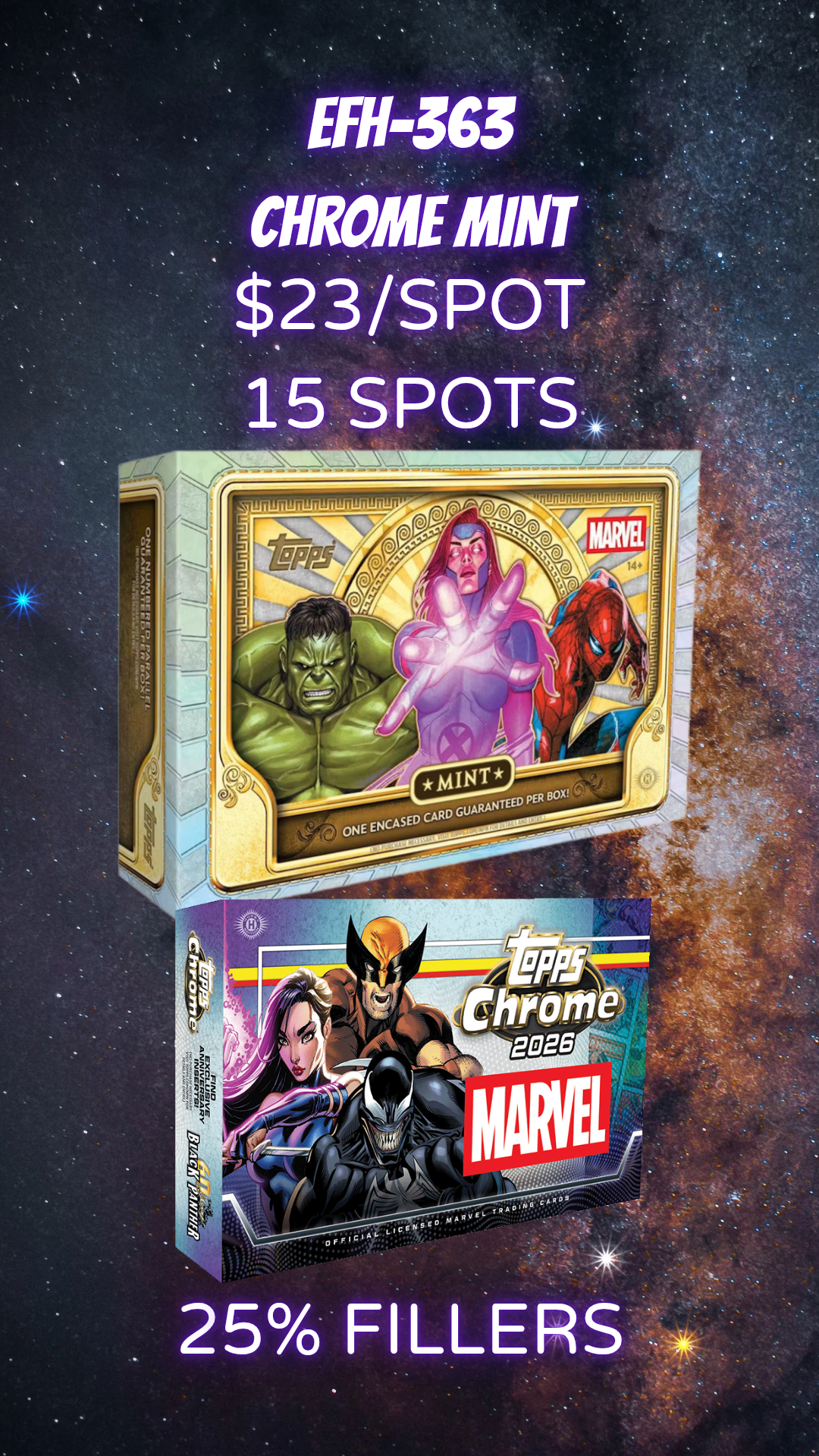 EFH-363 Marvel Random letter -15 spots 25% FILLERS